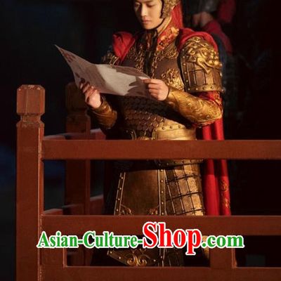 Traditional Chinese Ancient General Helmet and Armour Complete Set, The Glory of Tang Dynasty Soldier Corselet Clothing for Men