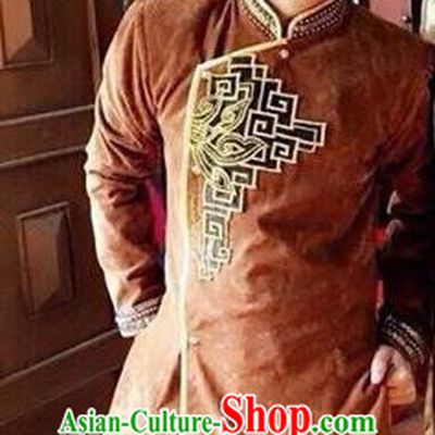 Traditional Top Grade Asian Vietnamese Costumes Classical Hand Printing Wedding Dress, Vietnam National Bridegroom Clothing for Men