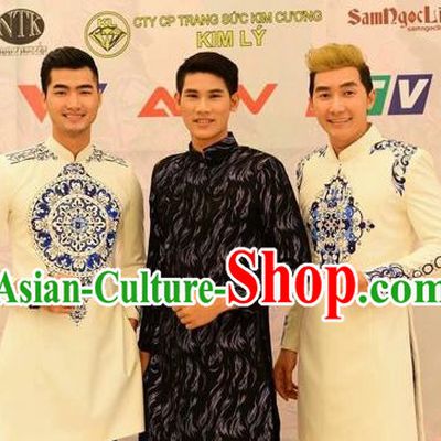 Traditional Top Grade Asian Vietnamese Costumes Classical Hand Printing Wedding Dress, Vietnam National Bridegroom Clothing for Men