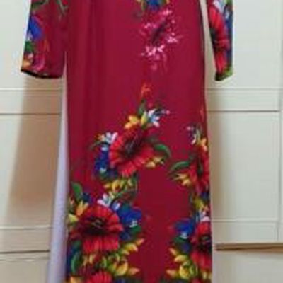 Traditional Top Grade Asian Vietnamese Costumes Classical Printing Flowers Wedding Full Dress, Vietnam National Ao Dai Dress Stand Collar Red Qipao for Women