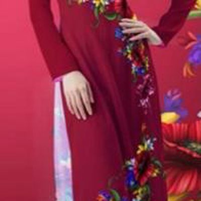 Traditional Top Grade Asian Vietnamese Costumes Classical Printing Flowers Wedding Full Dress, Vietnam National Ao Dai Dress Round Collar Red Qipao for Women