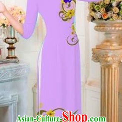 Traditional Top Grade Asian Vietnamese Costumes Classical Printing Flowers Full Dress, Vietnam National Ao Dai Dress Catwalks Princess Purple Qipao for Women