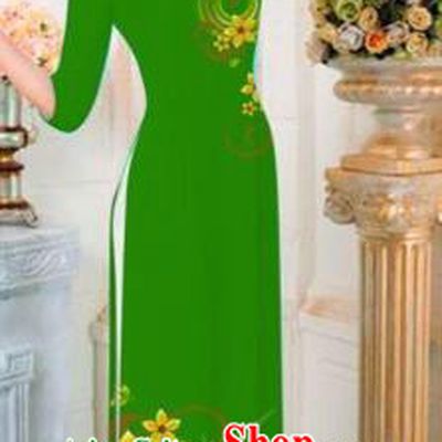 Traditional Top Grade Asian Vietnamese Costumes Classical Printing Flowers Full Dress, Vietnam National Ao Dai Dress Catwalks Princess Green Qipao for Women