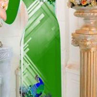 Traditional Top Grade Asian Vietnamese Costumes Classical Printing Peacock Full Dress, Vietnam National Ao Dai Dress Catwalks Princess Green Qipao for Women
