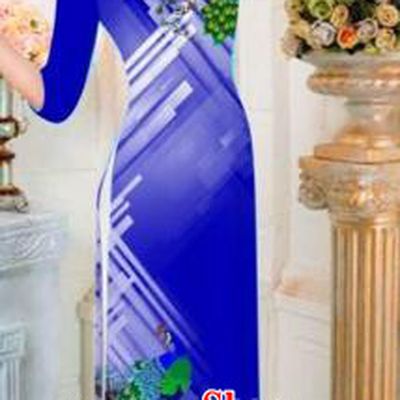Traditional Top Grade Asian Vietnamese Costumes Classical Printing Peacock Full Dress, Vietnam National Ao Dai Dress Catwalks Princess Royalblue Qipao for Women
