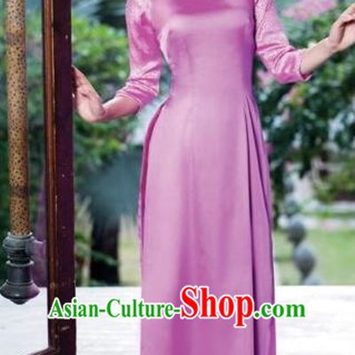 Traditional Top Grade Asian Vietnamese Costumes Classical Pink Full Dress, Vietnam National Ao Dai Dress Catwalks Bride Qipao for Women