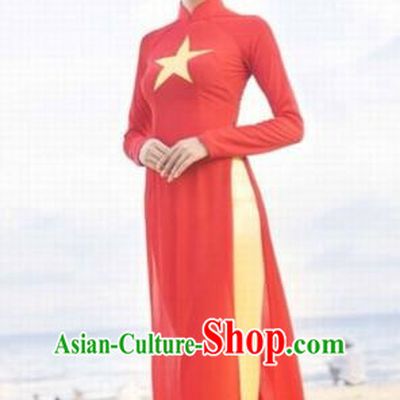 Traditional Top Grade Asian Vietnamese Costumes Classical Full Dress, Vietnam National Ao Dai Dress Red Qipao for Women