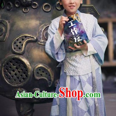 Chinese Ancient Tang Dynasty Livehand Costume and Headwear, Fighter of the Destiny Chinese Ancient Children Scholar Clothing for Kids