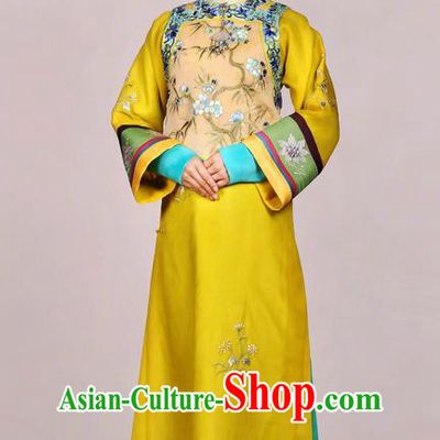 Traditional Chinese Ancient Qing Dynasty Imperial Empress Costume and Headwear Complete Set, Above The Clouds Chinese Mandarin Robes Senior Concubine Embroidered Clothing for Women