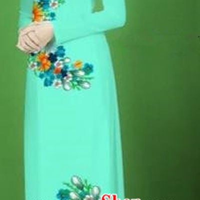 Traditional Top Grade Asian Vietnamese Costumes Classical Printing Flower Full Dress, Vietnam National Ao Dai Dress Blue Cheongsam for Women