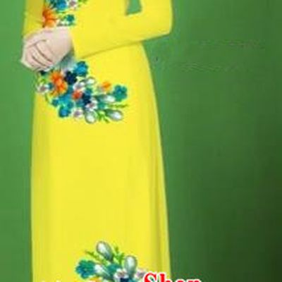 Traditional Top Grade Asian Vietnamese Costumes Classical Printing Flower Full Dress, Vietnam National Ao Dai Dress Yellow Cheongsam for Women