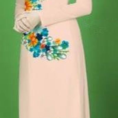 Traditional Top Grade Asian Vietnamese Costumes Classical Printing Flower Full Dress, Vietnam National Ao Dai Dress Beige Cheongsam for Women