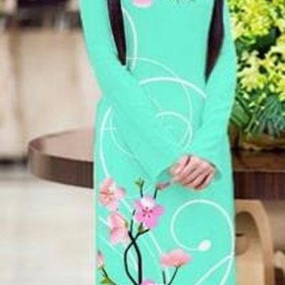 Traditional Top Grade Asian Vietnamese Costumes Classical Printing Peach Blossom Full Dress, Vietnam National Ao Dai Dress Blacklight Blue Cheongsam for Women
