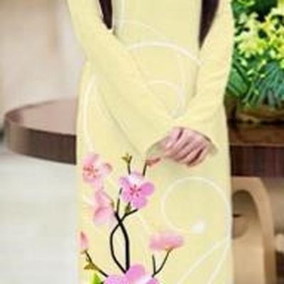 Traditional Top Grade Asian Vietnamese Costumes Classical Printing Peach Blossom Princess Full Dress, Vietnam National Ao Dai Dress Beige Cheongsam for Women