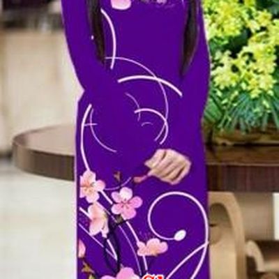 Traditional Top Grade Asian Vietnamese Costumes Classical Printing Peach Blossom Princess Full Dress, Vietnam National Ao Dai Dress Purple Cheongsam for Women