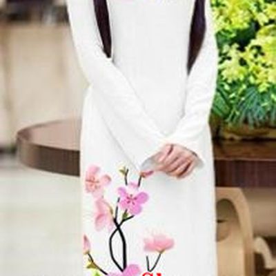 Traditional Top Grade Asian Vietnamese Costumes Classical Printing Peach Blossom Princess Full Dress, Vietnam National Ao Dai Dress White Cheongsam for Women