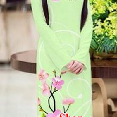 Traditional Top Grade Asian Vietnamese Costumes Classical Printing Peach Blossom Princess Full Dress, Vietnam National Ao Dai Dress Light Green Cheongsam for Women