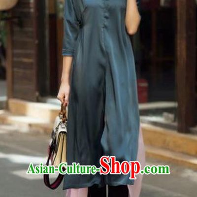 Traditional Top Grade Asian Vietnamese Costumes Classical Full Dress, Vietnam National Ao Dai Dress Catwalks Debutante Grey Qipao for Women