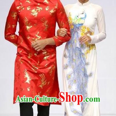 Traditional Top Grade Asian Vietnamese Costumes Classical Wedding Bride Full Dress, Vietnam National Ao Dai Dress Catwalks Debutante Qipao for Women