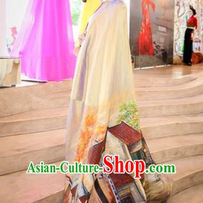 Traditional Top Grade Asian Vietnamese Costumes Classical Wedding Bride Full Dress with Cloak, Vietnam National Ao Dai Dress Catwalks Debutante Qipao for Women