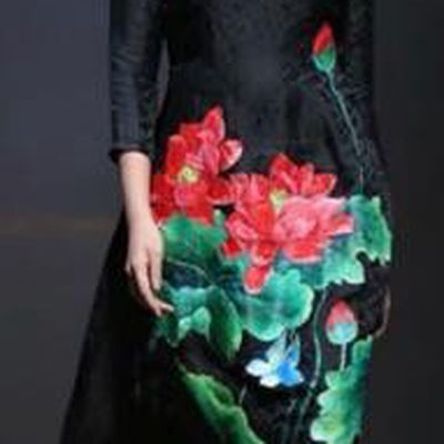 Traditional Top Grade Asian Vietnamese Costumes Classical Full Dress, Vietnam National Ao Dai Dress Painting Lotus Black Qipao for Women