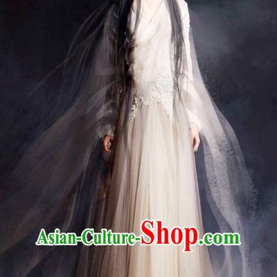 Traditional Chinese Ancient Shang Dynasty Fairy Peri Costume and Headwear, China Mythology Television Zhao Ge Ancient Swordsman Clothing Complete Set for Women
