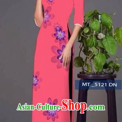 Traditional Top Grade Asian Vietnamese Costumes Classical Princess Full Dress, Vietnam National Ao Dai Dress Pink Cheongsam for Women