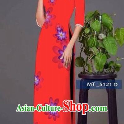 Traditional Top Grade Asian Vietnamese Costumes Classical Princess Full Dress, Vietnam National Ao Dai Dress Red Cheongsam for Women