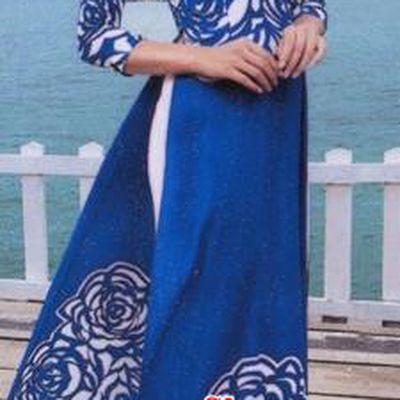 Traditional Top Grade Asian Vietnamese Costumes Classical Princess Painting Full Dress, Vietnam National Ao Dai Dress Blue Cheongsam for Women