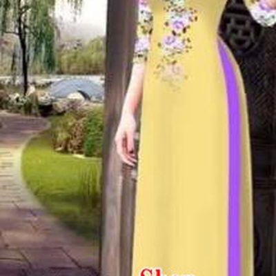 Traditional Top Grade Asian Vietnamese Costumes Classical Princess Printing Flowers Cheongsam, Vietnam National Ao Dai Dress Yellow Full Dress for Women