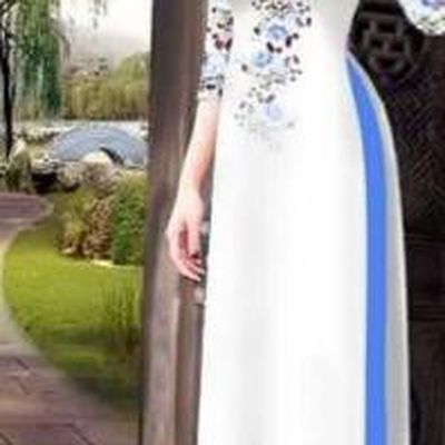 Traditional Top Grade Asian Vietnamese Costumes Classical Princess Printing Flowers Cheongsam, Vietnam National Ao Dai Dress White Full Dress for Women