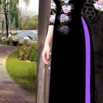 Traditional Top Grade Asian Vietnamese Costumes Classical Princess Printing Flowers Cheongsam, Vietnam National Ao Dai Dress Black Full Dress for Women