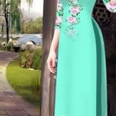 Traditional Top Grade Asian Vietnamese Costumes Classical Princess Printing Flowers Cheongsam, Vietnam National Ao Dai Dress Green Full Dress for Women
