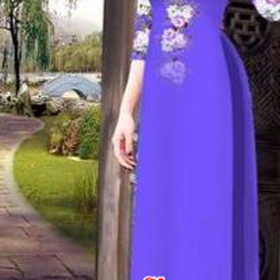 Traditional Top Grade Asian Vietnamese Costumes Classical Princess Printing Flowers Cheongsam, Vietnam National Ao Dai Dress Purple Full Dress for Women