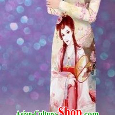Traditional Top Grade Asian Vietnamese Costumes Classical Printing Beauty Cheongsam, Vietnam National Pink Ao Dai Dress for Women