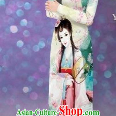 Traditional Top Grade Asian Vietnamese Costumes Classical Printing Beauty Cheongsam, Vietnam National Light Yellow Ao Dai Dress for Women