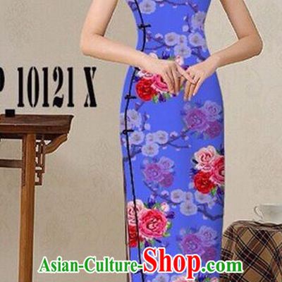 Traditional Top Grade Chinese Costumes Classical Catwalks Printing Princess Cheongsam, China National Purple Chi-pao Dress for Women