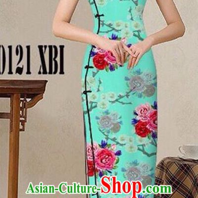 Traditional Top Grade Chinese Costumes Classical Catwalks Printing Princess Cheongsam, China National Green Chi-pao Dress for Women