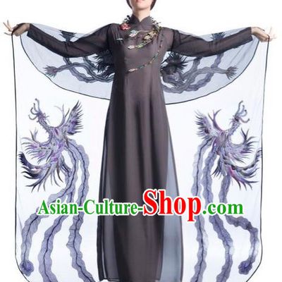Traditional Top Grade Asian Vietnamese Costumes Classical Catwalks Deep Grey Cheongsam, Vietnam National Ao Dai Dress for Women