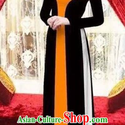 Traditional Top Grade Asian Vietnamese Costumes Classical Wedding Bride Toast Cheongsam, Vietnam National Princess Matching Black Ao Dai Dress for Women