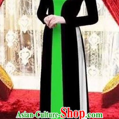 Traditional Top Grade Asian Vietnamese Costumes Classical Wedding Bride Toast Cheongsam, Vietnam National Princess Matching Black Printing  Ao Dai Dress for Women