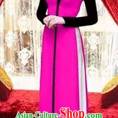 Traditional Top Grade Asian Vietnamese Costumes Classical Wedding Bride Toast Cheongsam, Vietnam National Princess Matching Rosy Printing Ao Dai Dress for Women