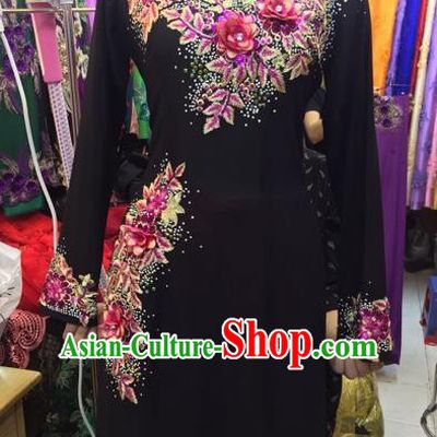 Traditional Top Grade Asian Vietnamese Costumes Classical Catwalks Embroidery Cheongsam, Vietnam National Ao Dai Dress for Women