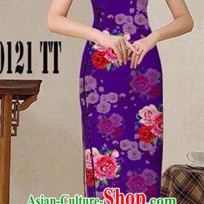 Traditional Top Grade Chinese Costumes Classical Catwalks Printing Princess Cheongsam, China National Purple Chi-pao Dress for Women