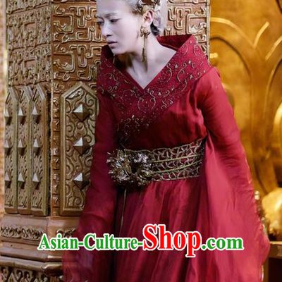 Traditional Chinese Ancient Shang Dynasty Palace Old Women Costume, China Mythology Television Zhao Ge Ancient Female Embroidery Clothing and Headwear Complete Set