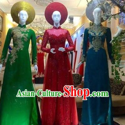 Traditional Top Grade Asian Vietnamese Costumes Classical Queen Cheongsam, Vietnam National Bride Ao Dai Dress for Women