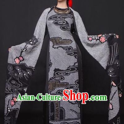 Traditional Top Grade Asian Vietnamese Costumes Classical Princess Printing Cheongsam, Vietnam National Bride Deep Grey Ao Dai Dress for Women