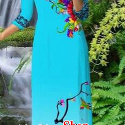 Traditional Top Grade Asian Vietnamese Costumes Classical Blue Cheongsam, Vietnam National Printing Ao Dai Dress for Women