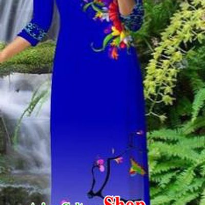 Traditional Top Grade Asian Vietnamese Costumes Classical Royallue Cheongsam, Vietnam National Printing Ao Dai Dress for Women