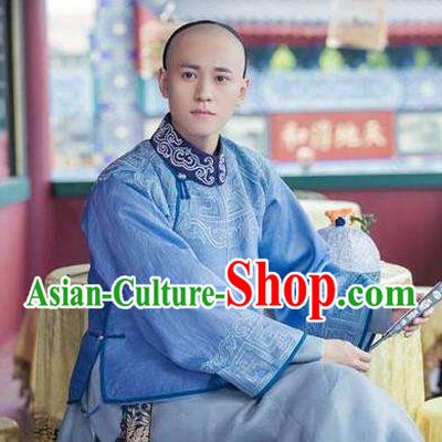 Traditional Ancient Chinese Qing Dynasty Imperial Emperor in Plain Costume, Chinese Manchu Mandarin Nobility Childe Robes Clothing for Men